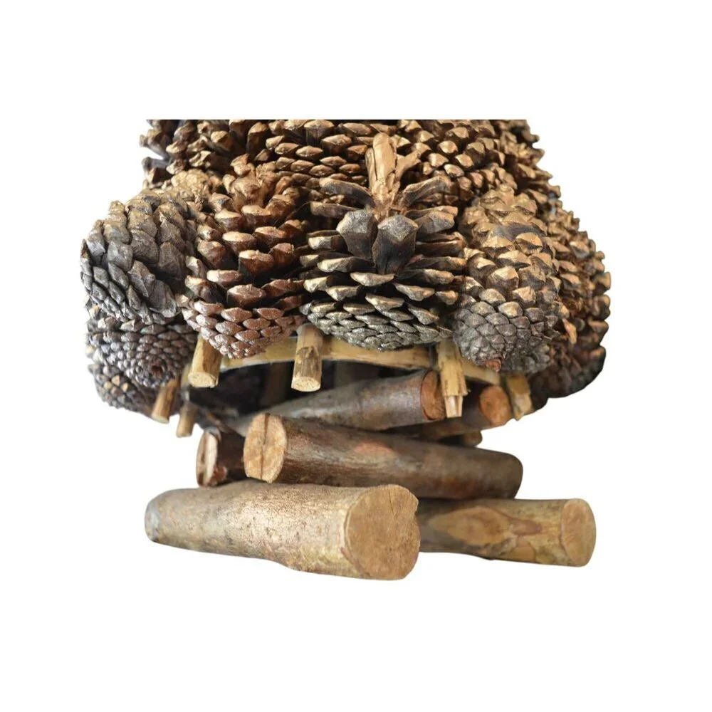 Handmade Golden Real Pinecone Christmas Tree Table Decor 24” Wooden Log Metallic